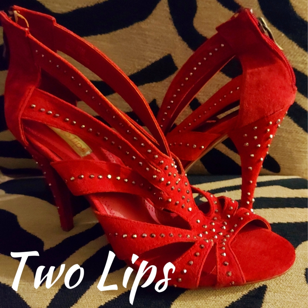 Red Studded Stileto Heel Sandal -Two Lips